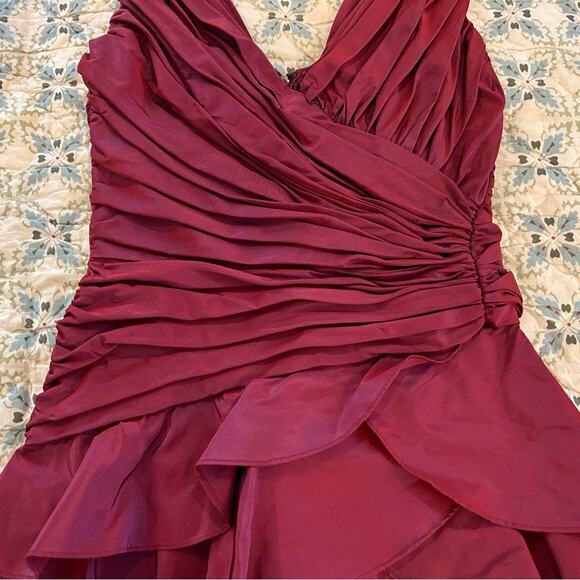 Vintage Tadashi 90s/Y2K Iridescent Ruched Knee Length Dress w Ruffles - Picture 3 of 15